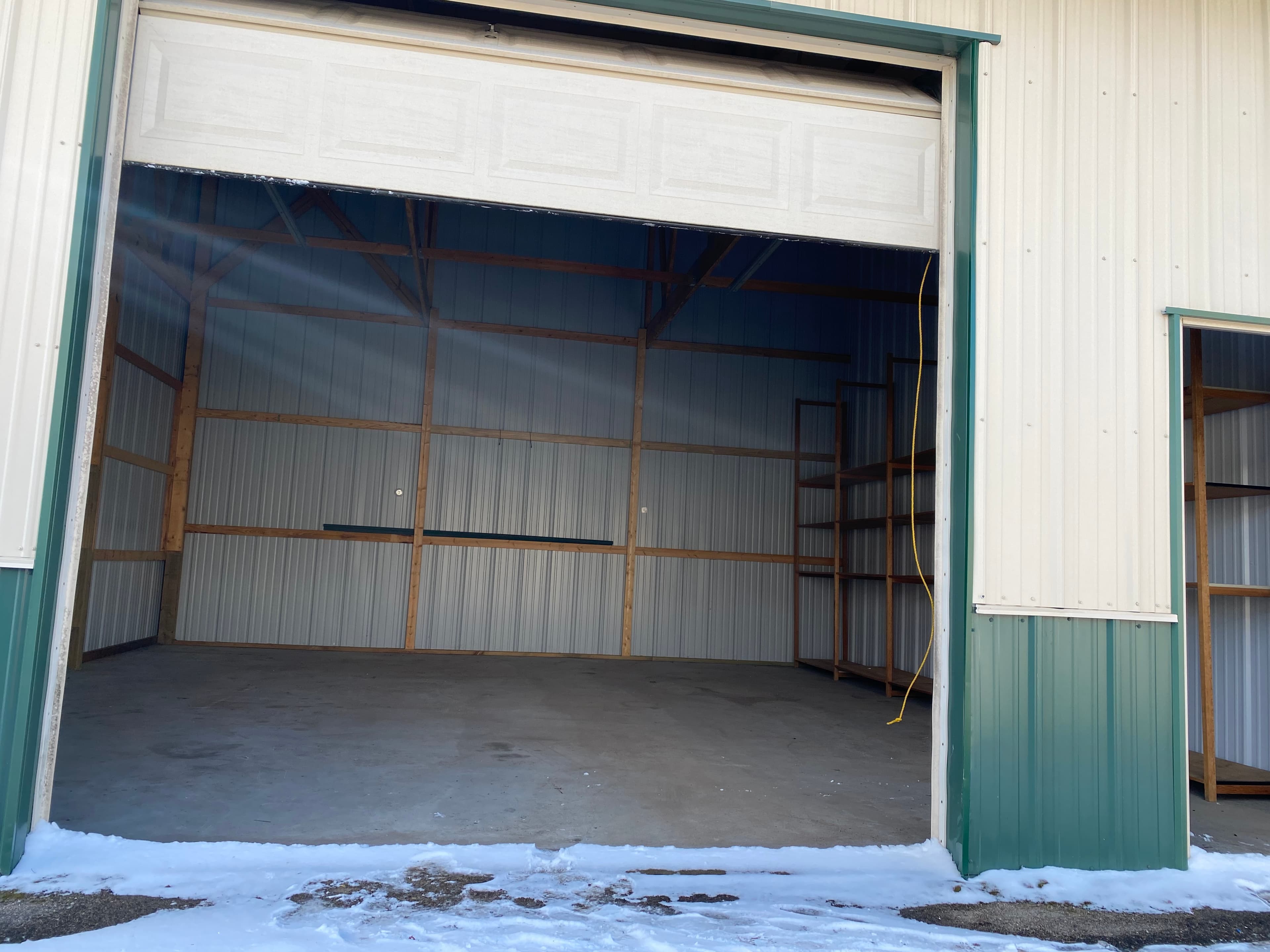Clean indoor 25x25 storage unit at Long Lake Toy Sheds in Park Rapids, MN