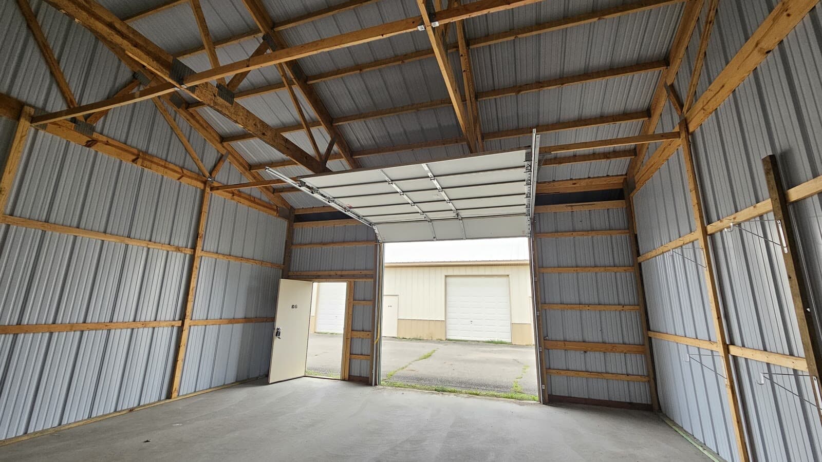 24x24 storage unit open garage door view from inside